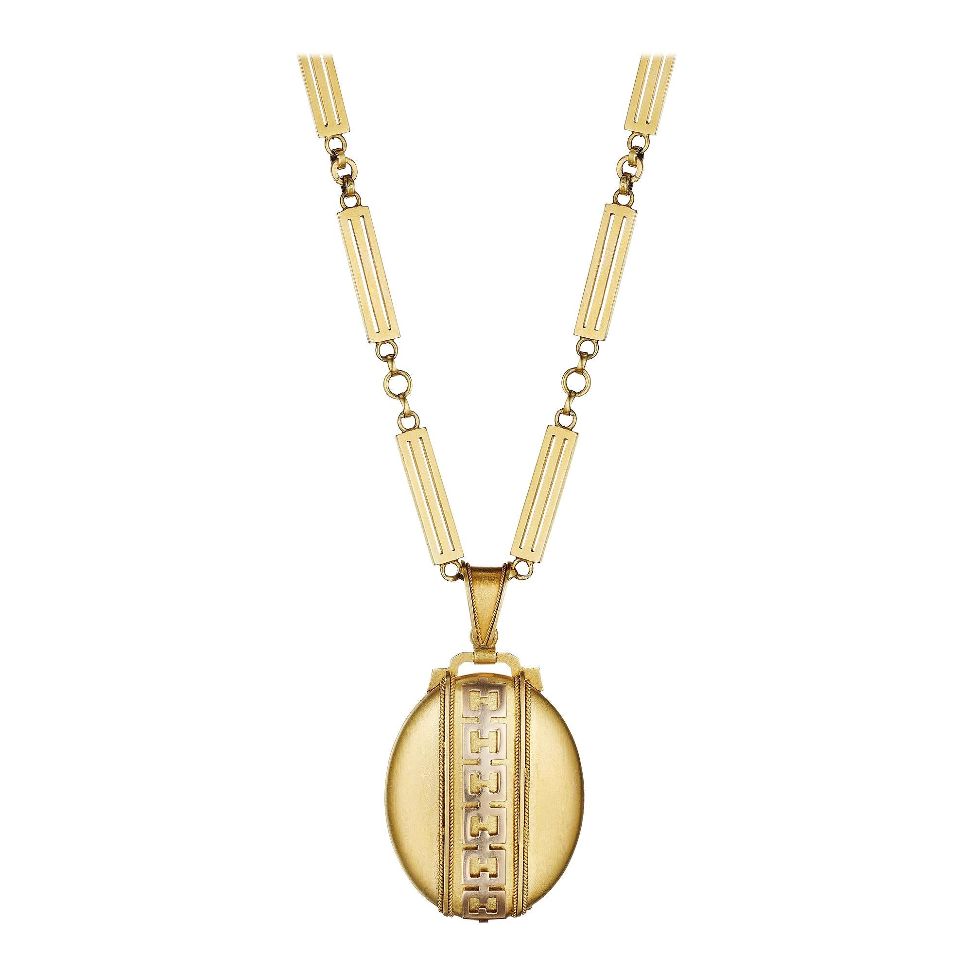 Victorian Oval Gold Locket Pendant Necklace