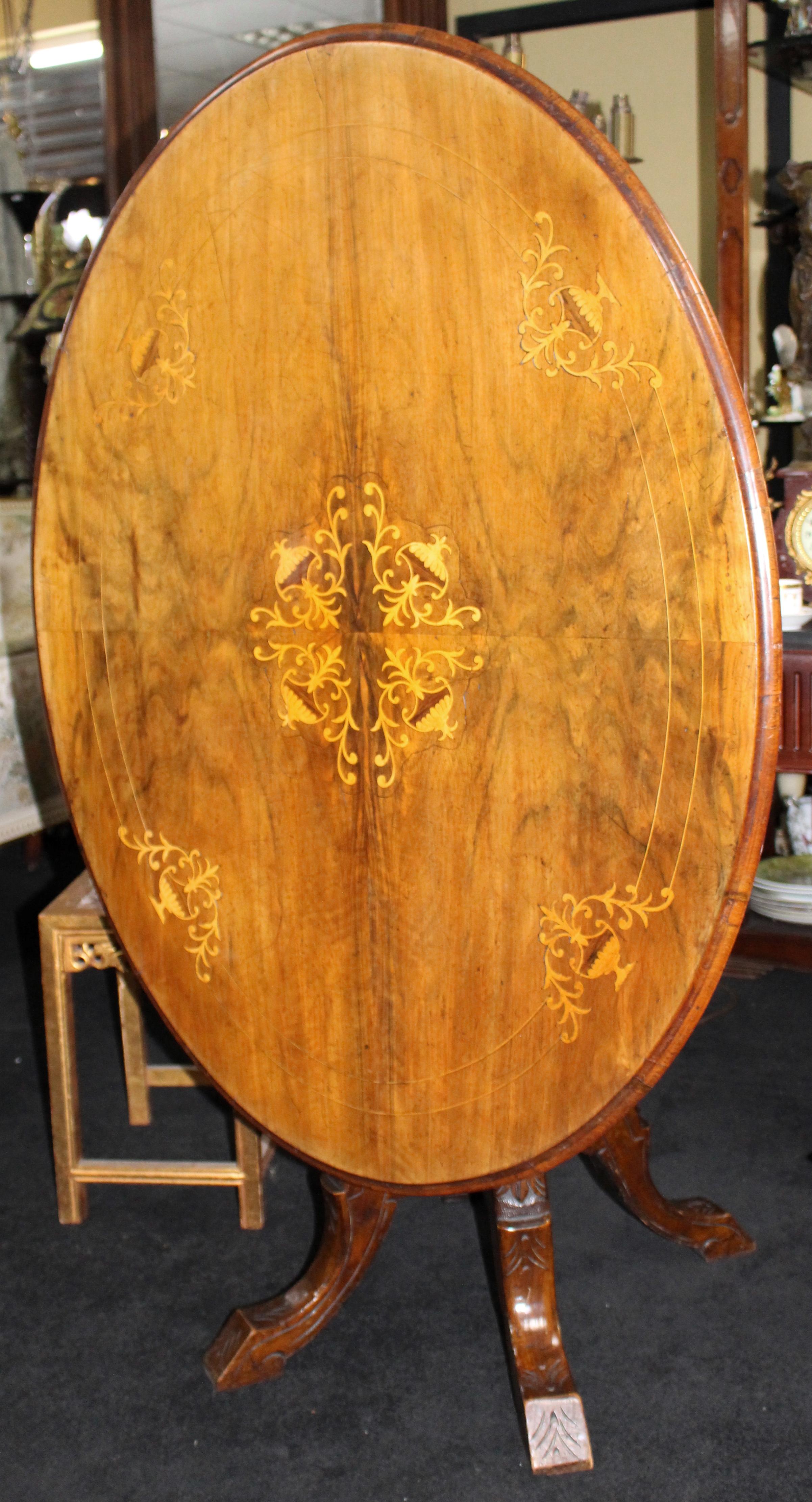 Victorian Oval Inlaid Tilt-Top Table 3