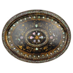 Viktorianisches ovales Pappmaché-Tablett von Benetfink & Co., London um 1870