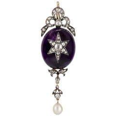Victorian Oval-Shaped Amethyst and Diamond Pendant