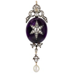 Antique Victorian Oval-Shaped Amethyst and Diamond Pendant