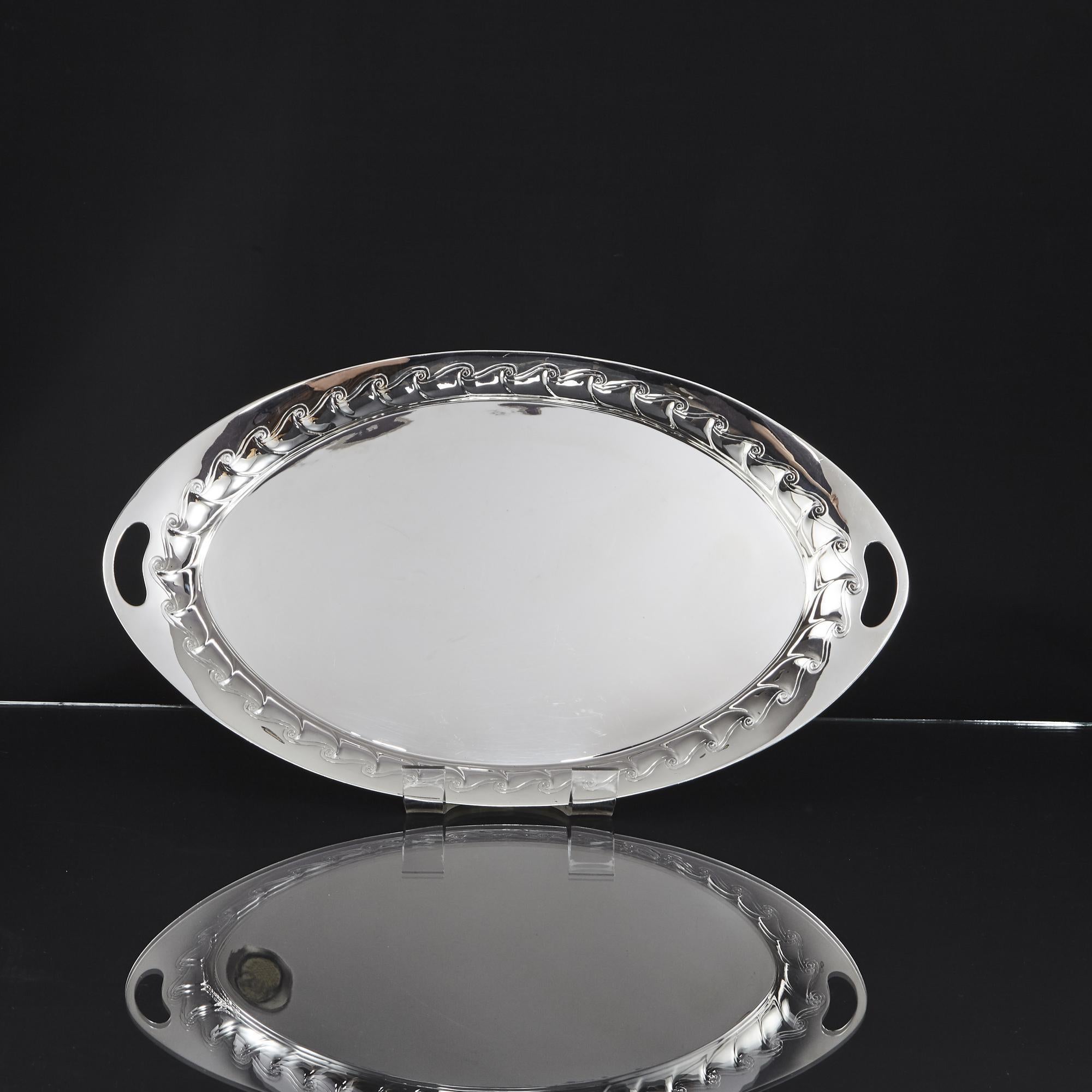 English Victorian Oval Silver Tray For Sale