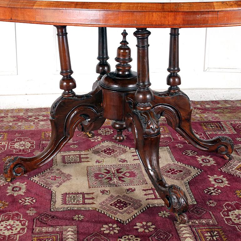 19th Century Victorian Oval Tilt Top Dining or Cards Table with Parquetry Design For Sale
