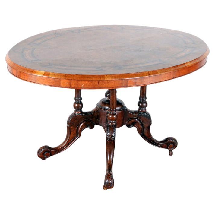 Victorian Oval Tilt Top Dining or Cards Table with Parquetry Design