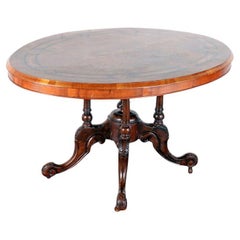 Antique Victorian Oval Tilt Top Dining or Cards Table with Parquetry Design