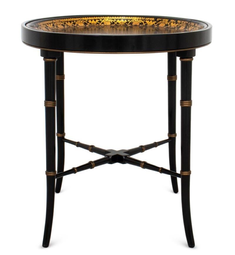 Unknown Victorian Oval Tole Tray on Later Stand