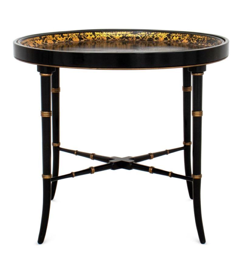 Gilt Victorian Oval Tole Tray on Later Stand