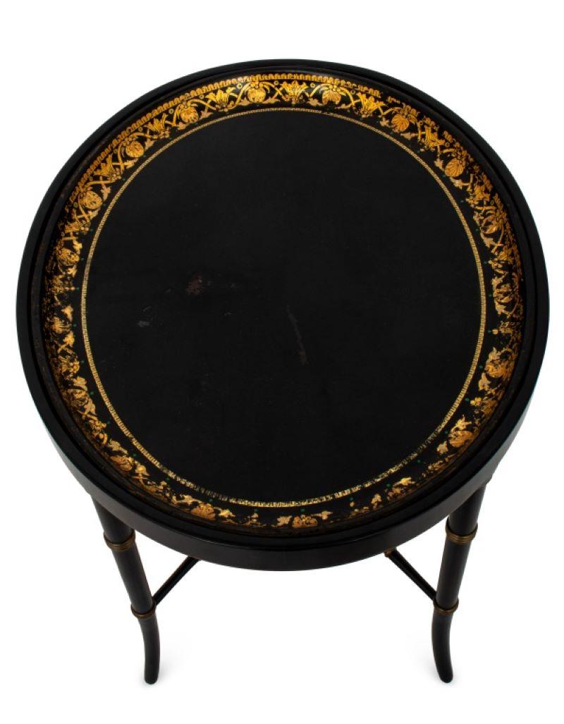 19th Century Victorian Oval Tole Tray on Later Stand
