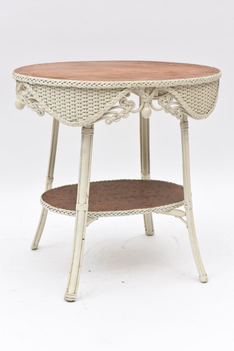 Victorian Oval Wicker Table with TwoTier Wood Tops at 1stDibs