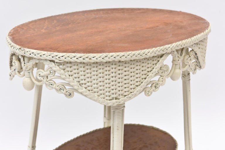 Victorian Oval Wicker Table with TwoTier Wood Tops at 1stDibs