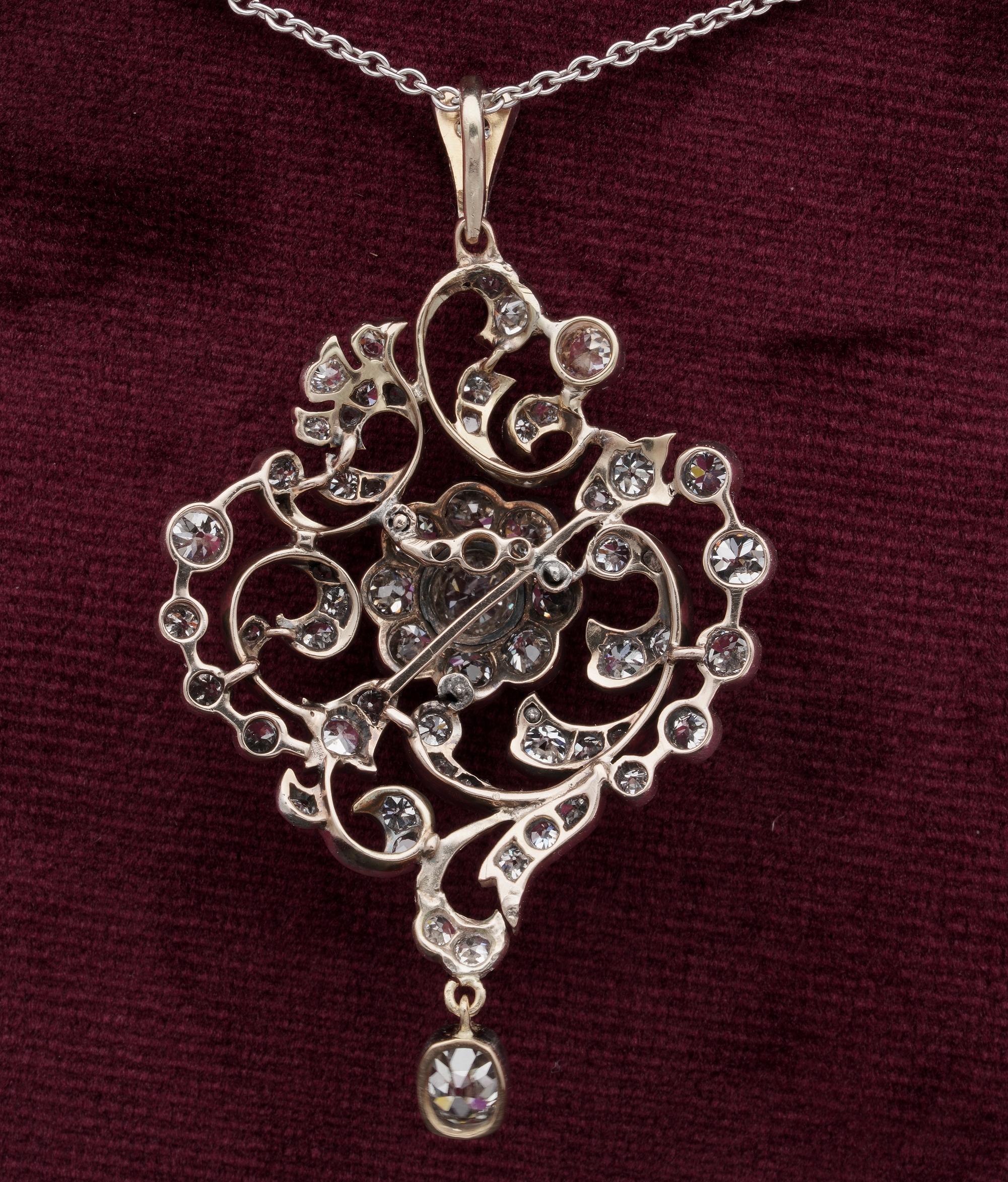 Victorian Over 4.0 Carat Old Mine Diamond Rare Glittering Pendant For Sale 2