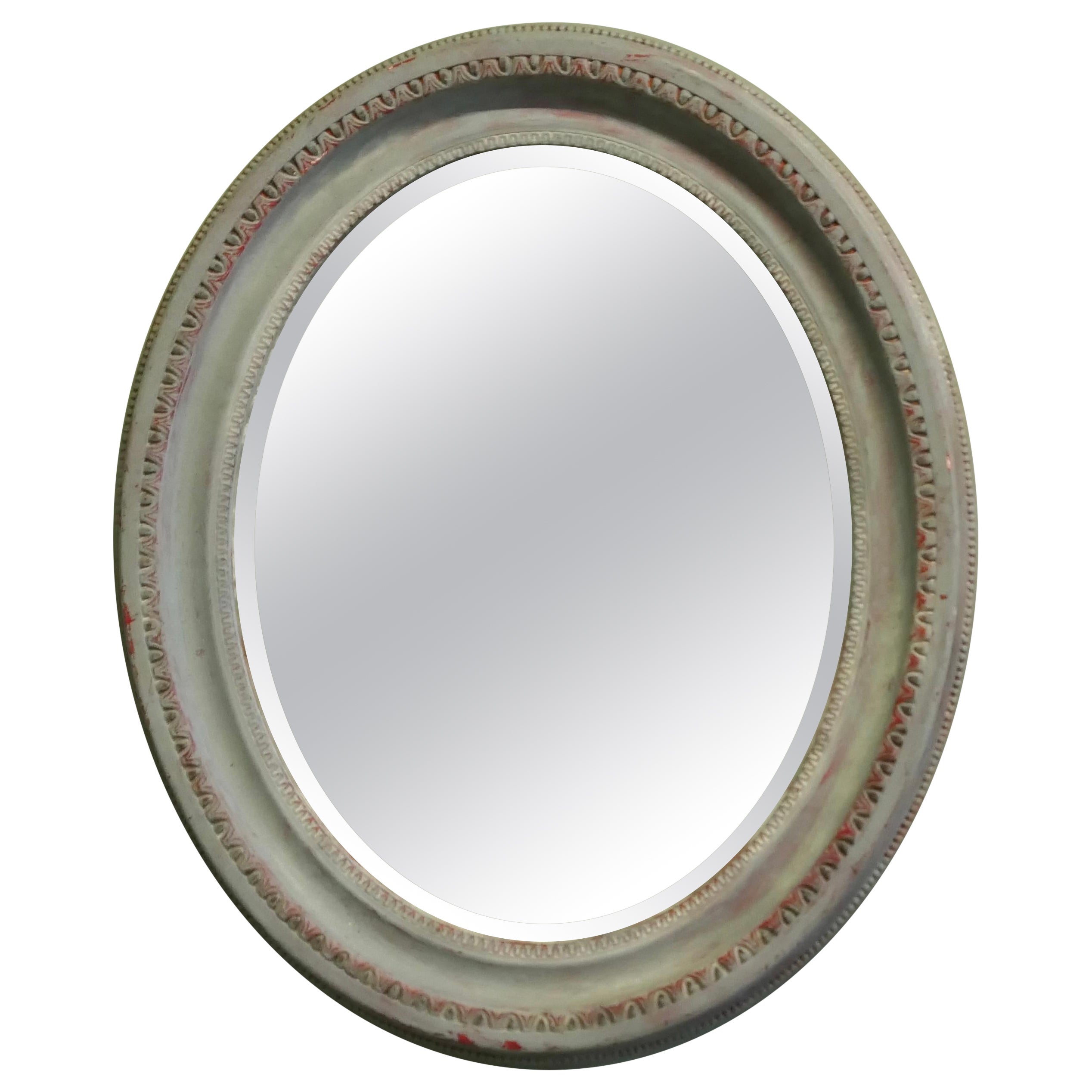 Specchio da parete ovale vittoriano ridipinto. Questo specchio è largo 3" in vendita