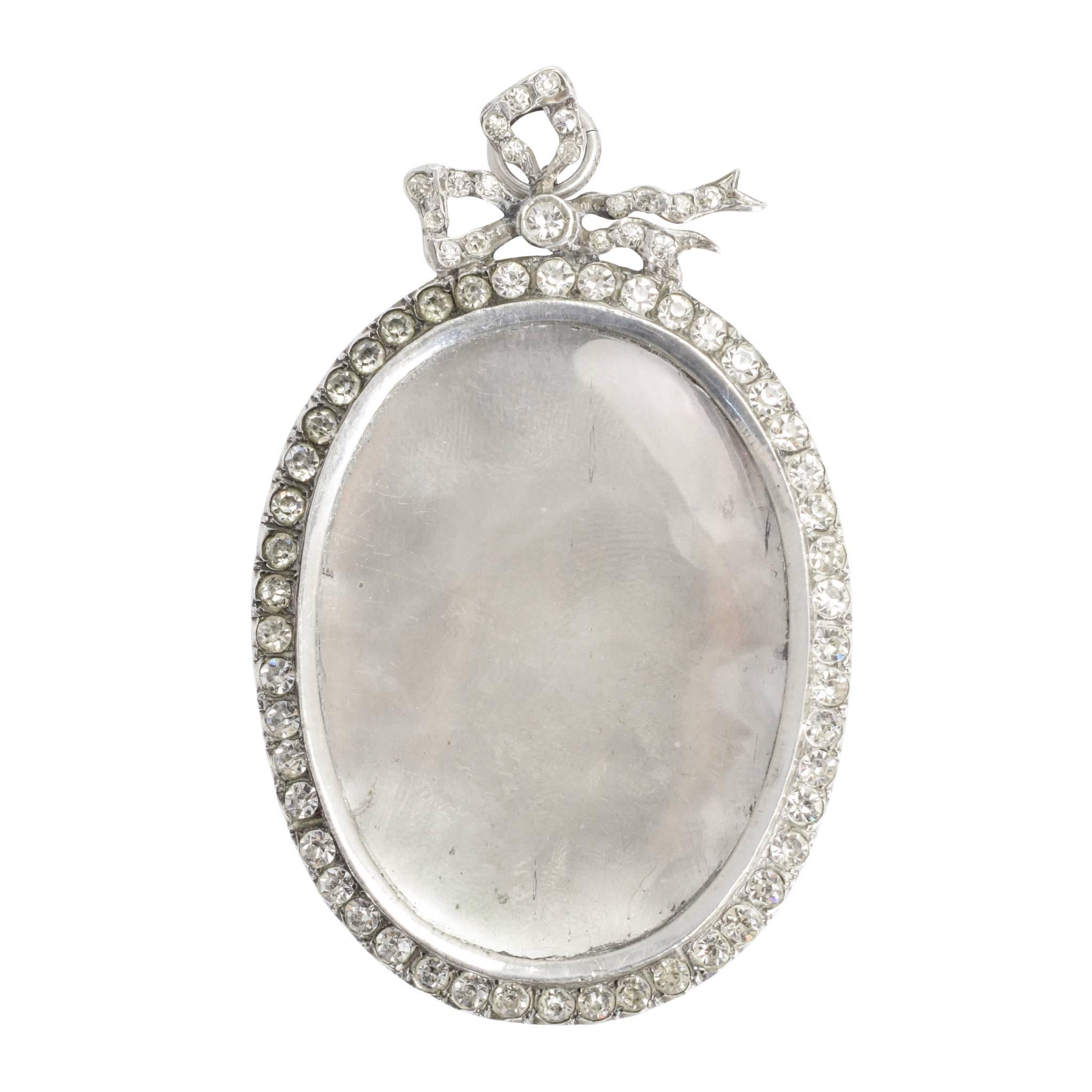 Victorian Oversized Paste Stone Silver Locket