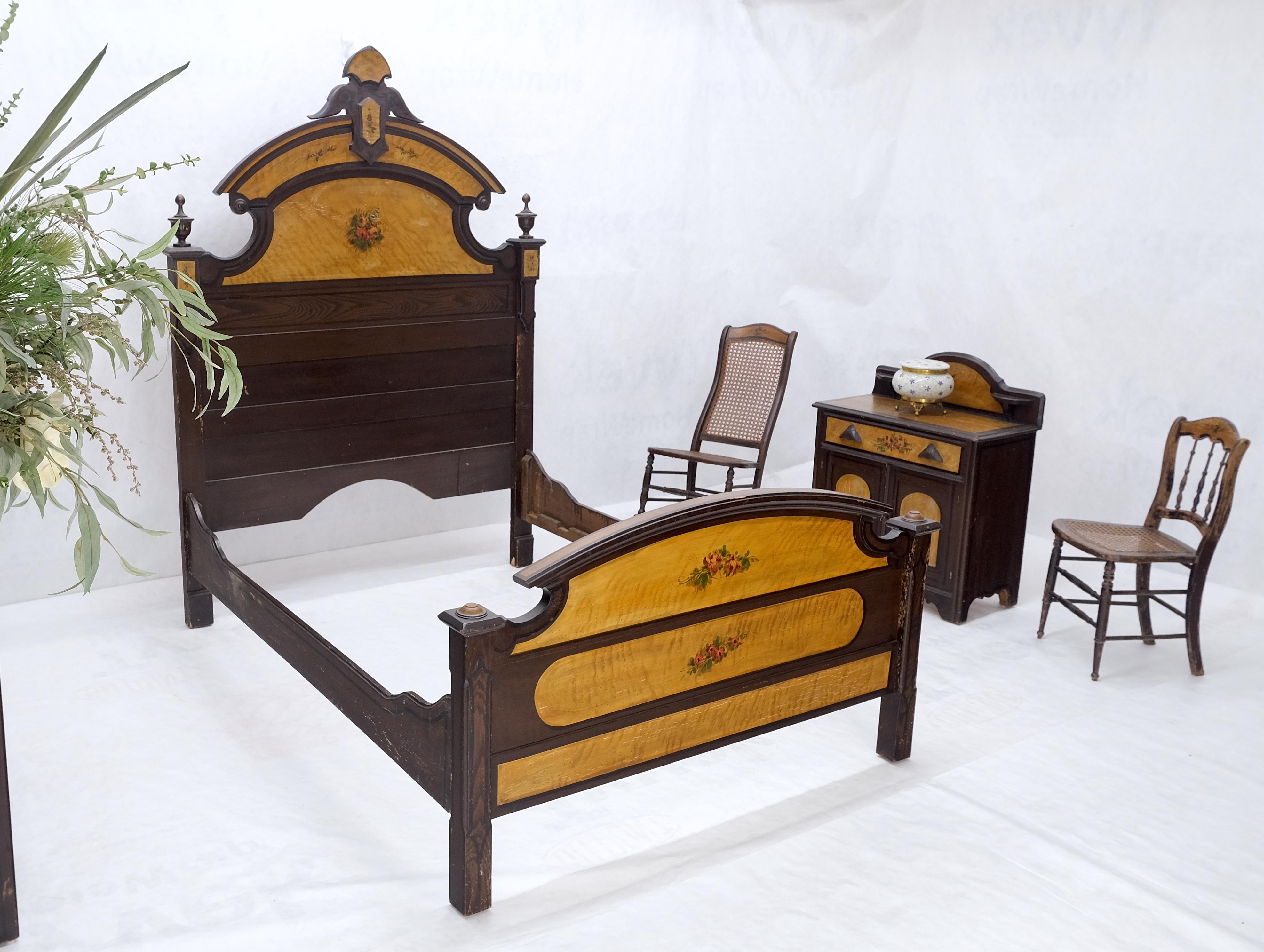 Victorian Painted Bedroom Dresser Mirror King Bed Headboard Rocking Chair Set  For Sale 7