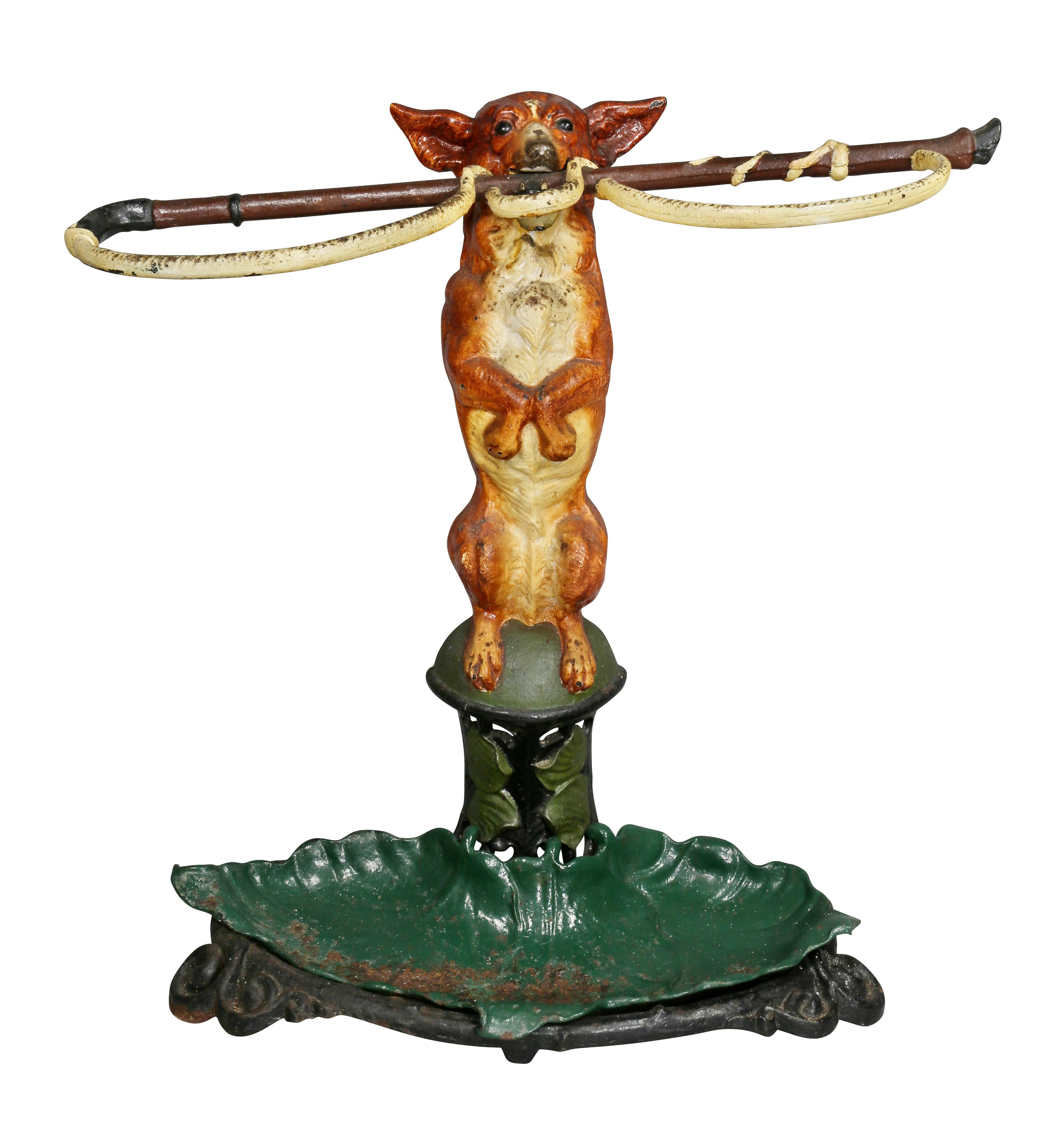 Depicting a fox with riding crop in his mouth and leaf form drip basin. Date lozenge on underside. Provenance; Estate of John Volk noted Palm Beach architect.