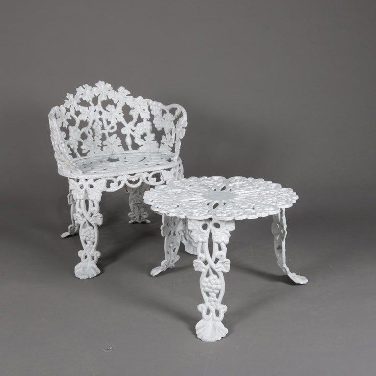 Victorian Painted Cast Iron Grape and Leaf Garden Bench Seat and Table