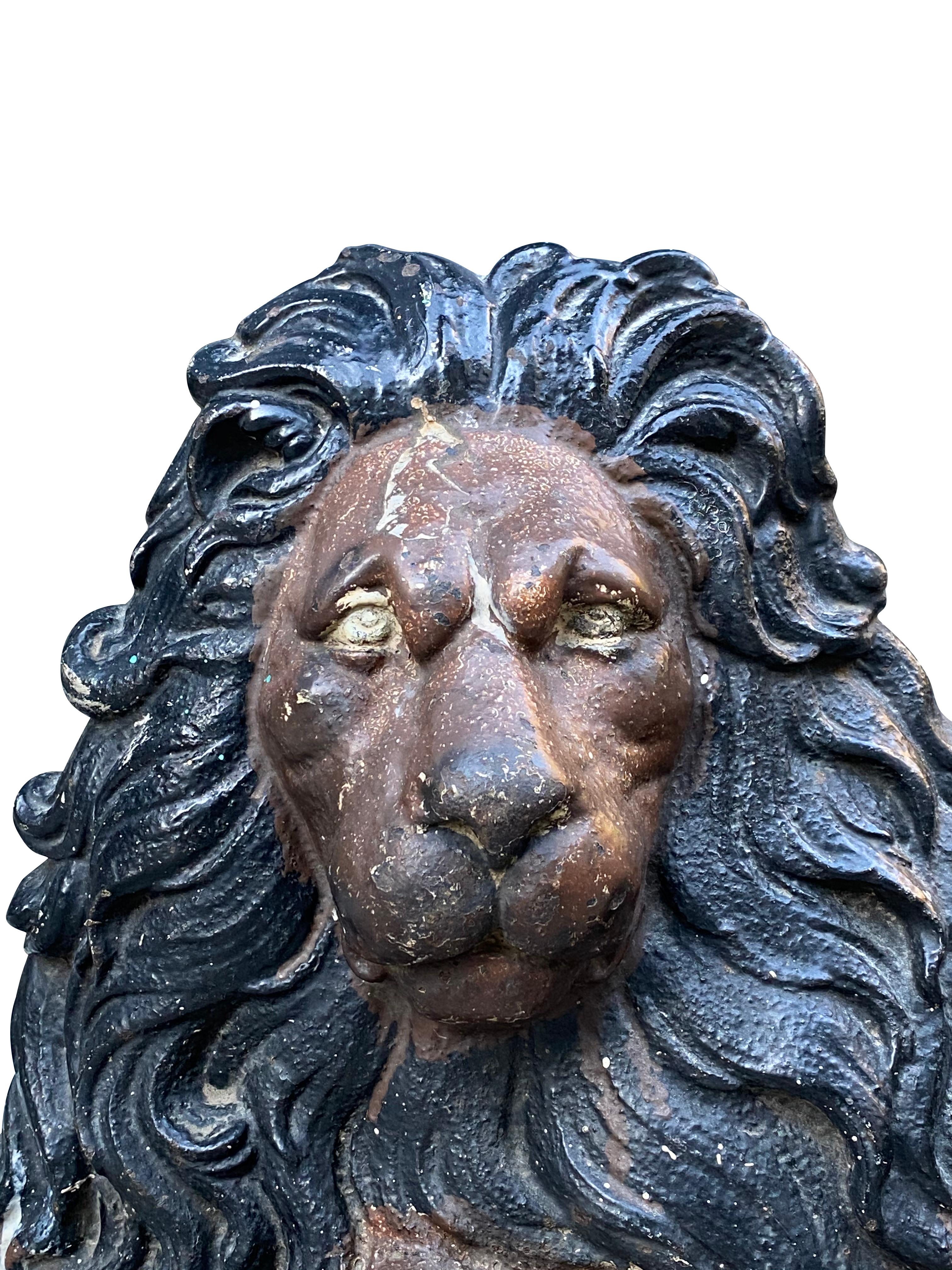 19th Century Victorian Painted Cast Iron Reclining Lion