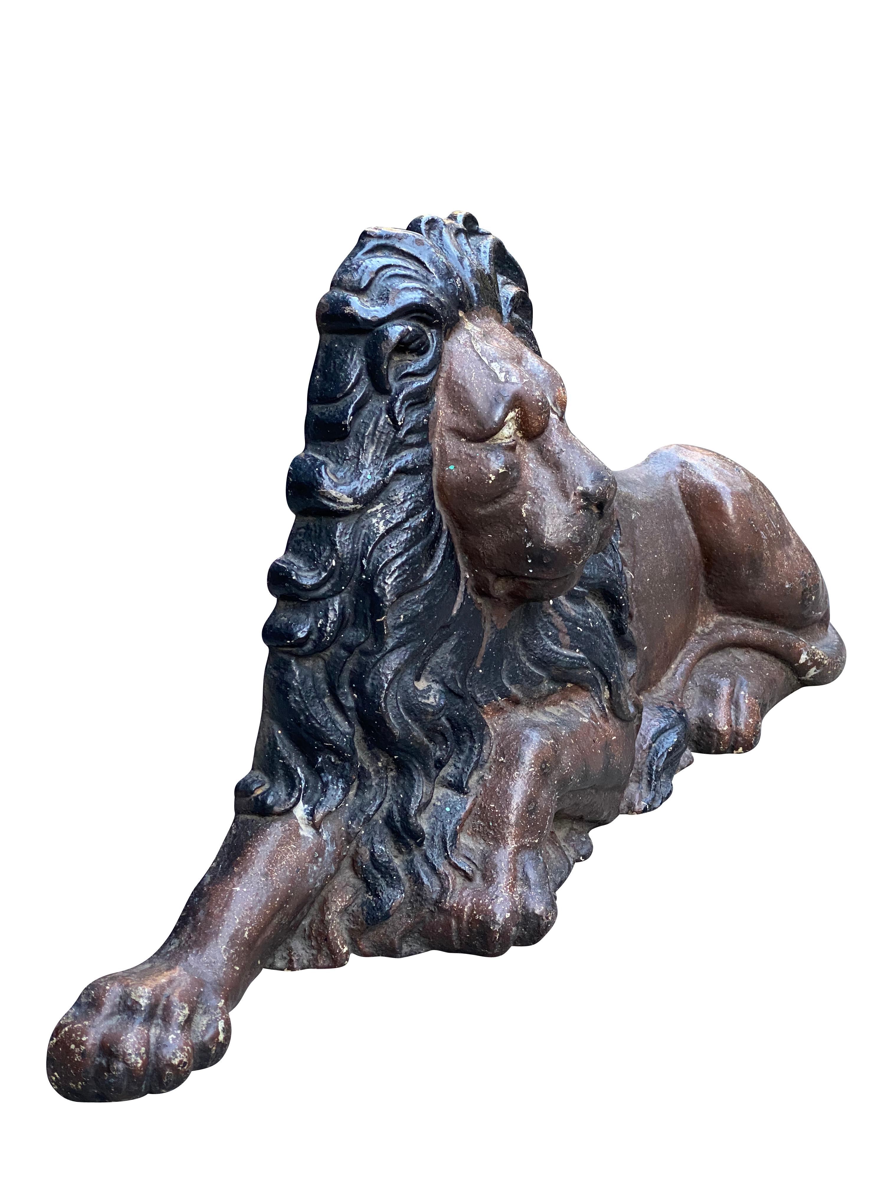 Victorian Painted Cast Iron Reclining Lion 2