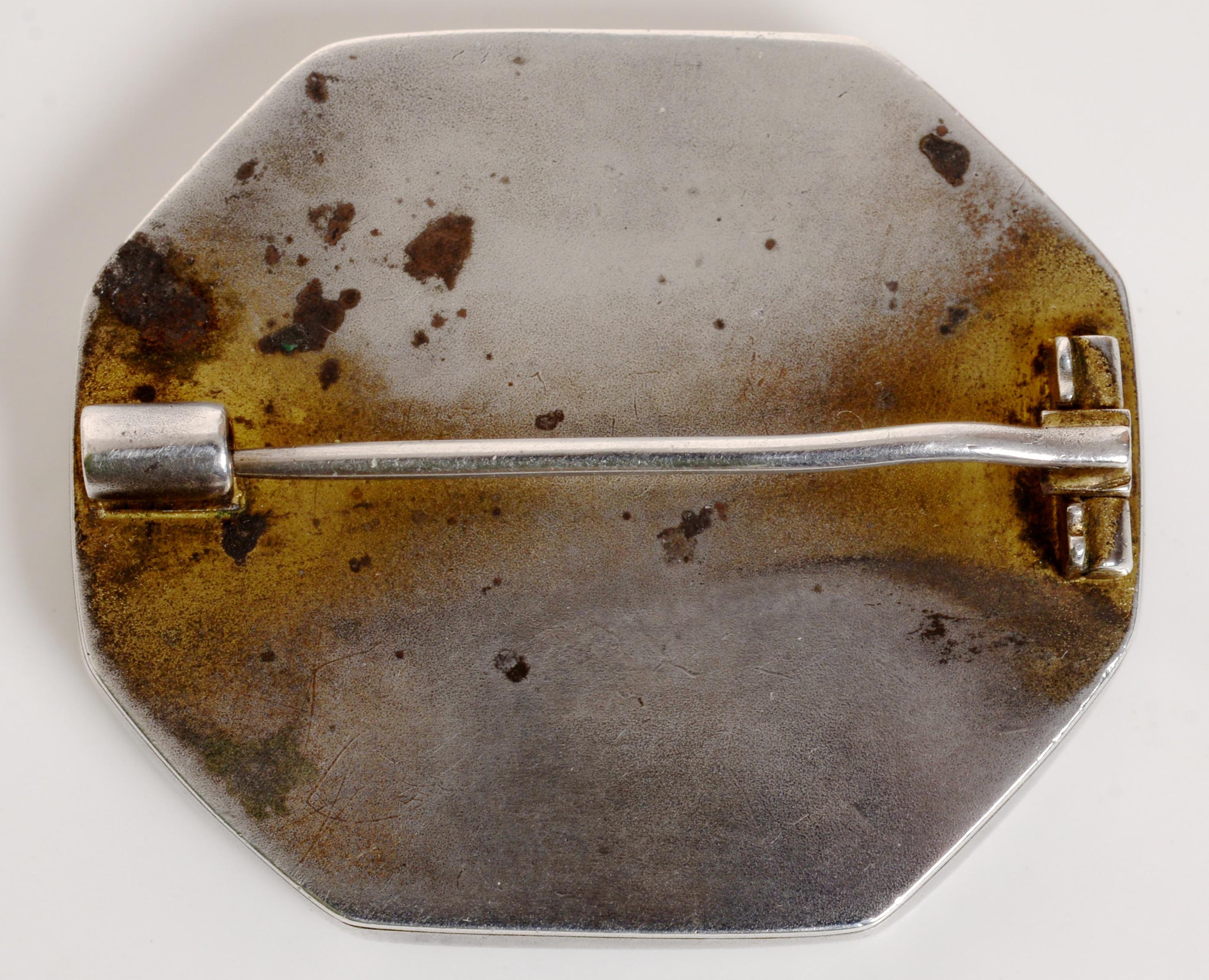 Women's Victorian Painted Enamel and Silver, Octagonal Shaped Brooch, Jenny Lind c1860 For Sale
