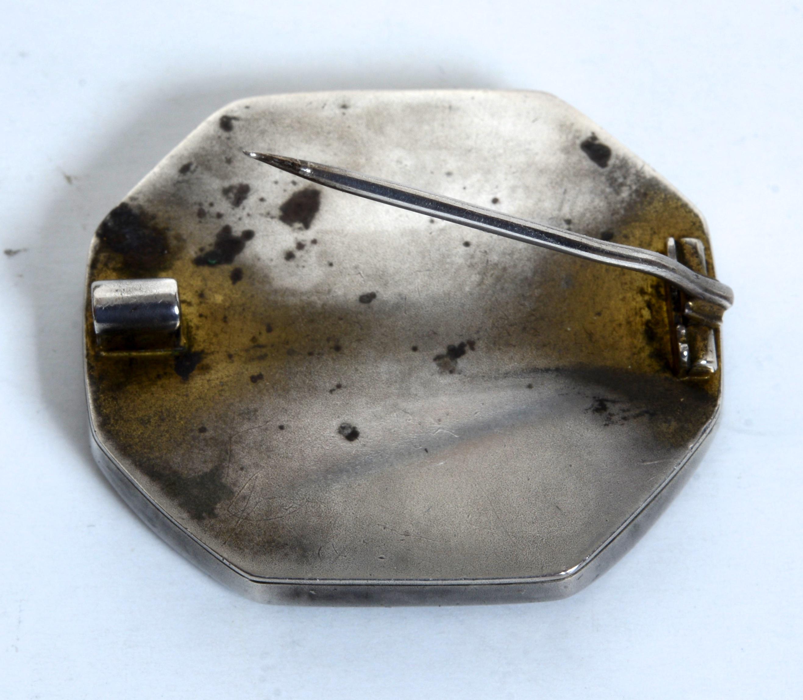 Victorian Painted Enamel and Silver, Octagonal Shaped Brooch, Jenny Lind c1860 For Sale 2