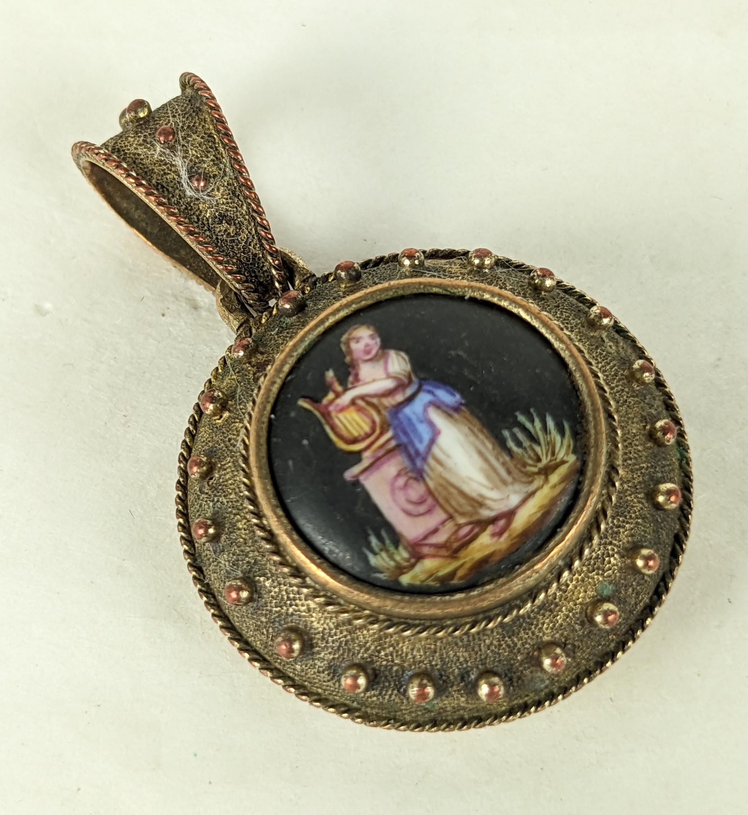 Victorian Painted Etruscan Locket  In Excellent Condition For Sale In New York, NY