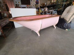 Victorian Painted Galvanized Steel Clawfoot Bathtub w/ Oak Roll Rim, Circa 1890