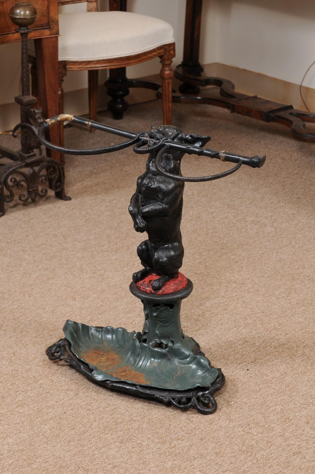 Victorian Painted Iron Umbrella Stand with Dog Stamped 