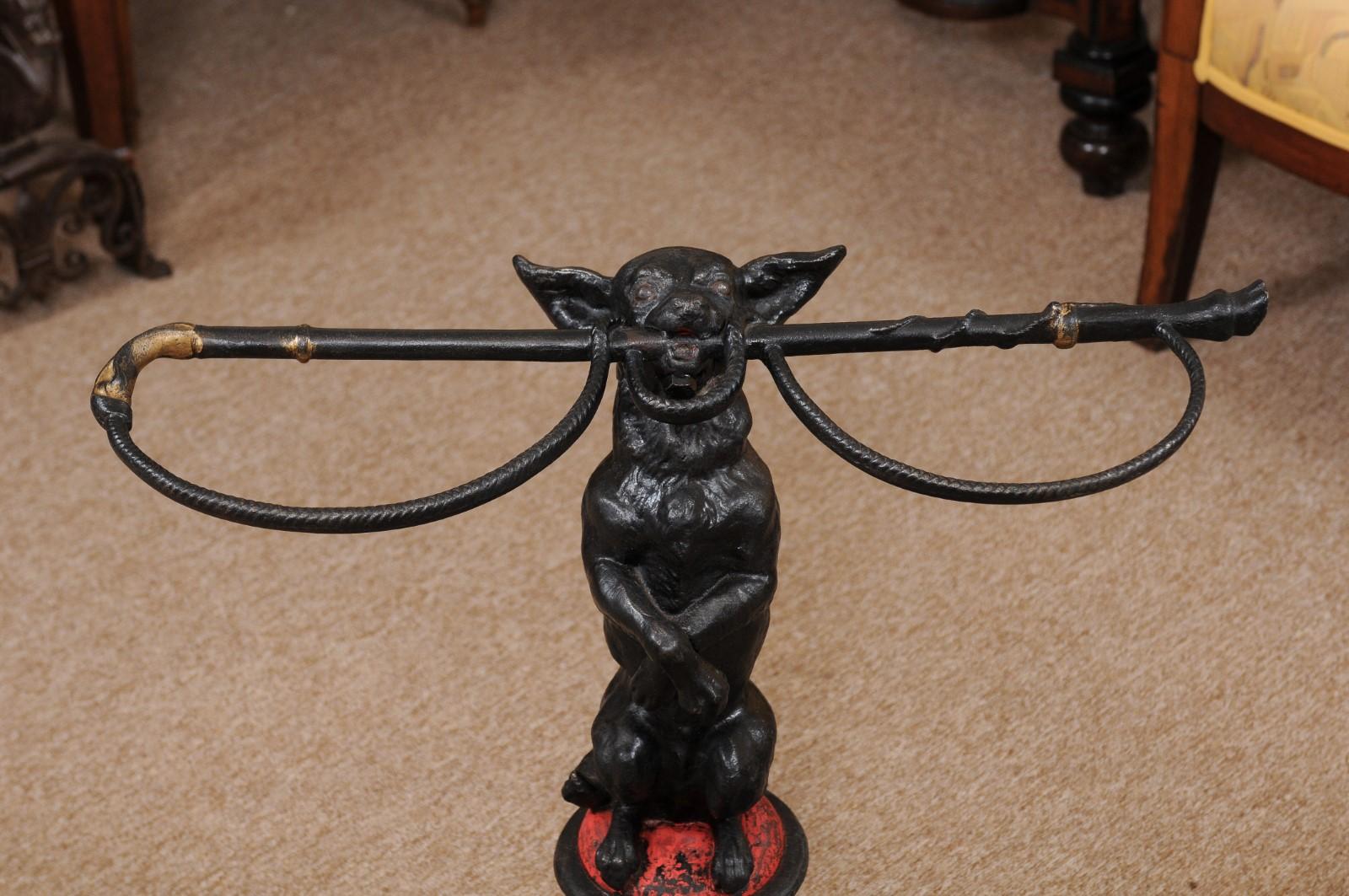 American Victorian Painted Iron Umbrella Stand with Dog Stamped 