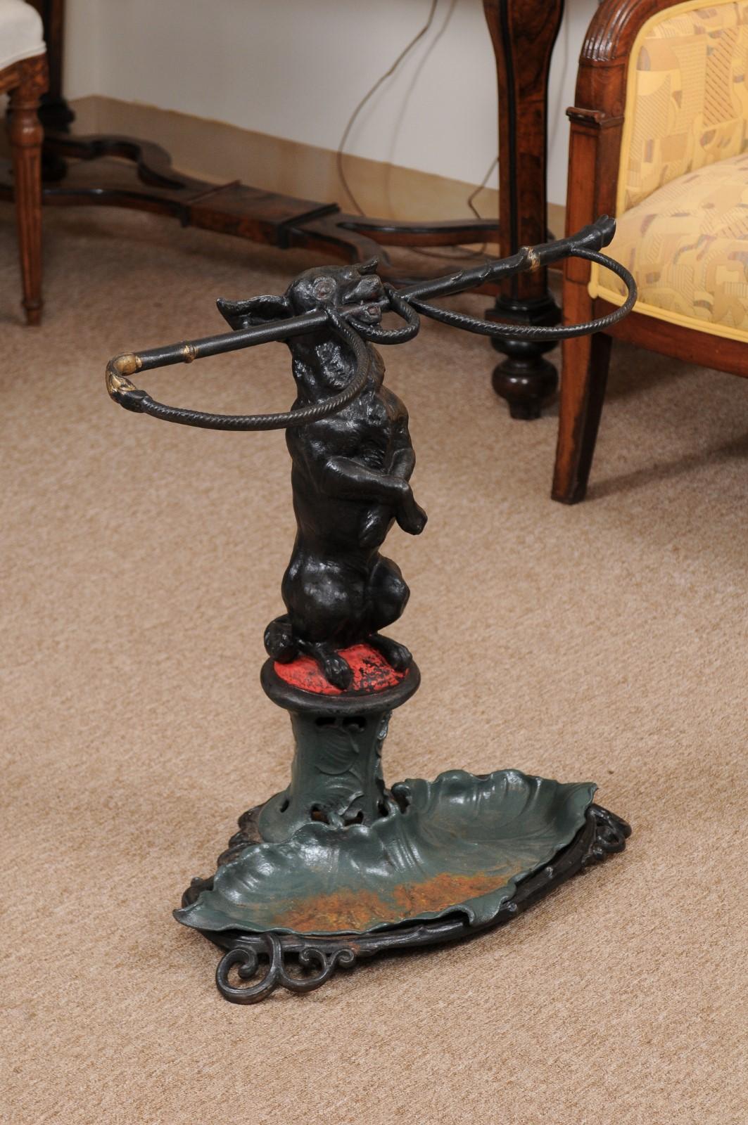 19th Century Victorian Painted Iron Umbrella Stand with Dog Stamped 