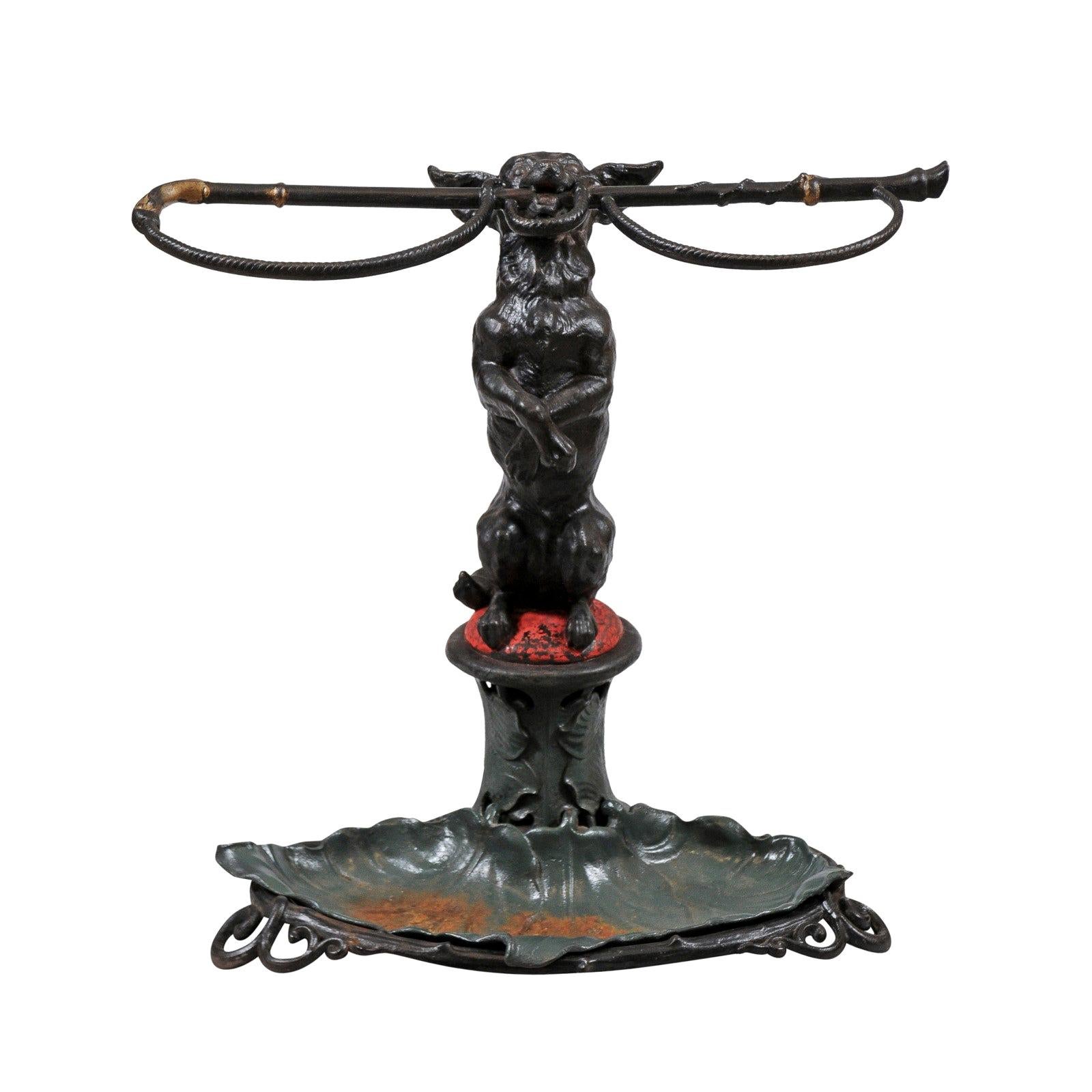 Victorian Painted Iron Umbrella Stand with Dog Stamped "Chase Brothers & Co"