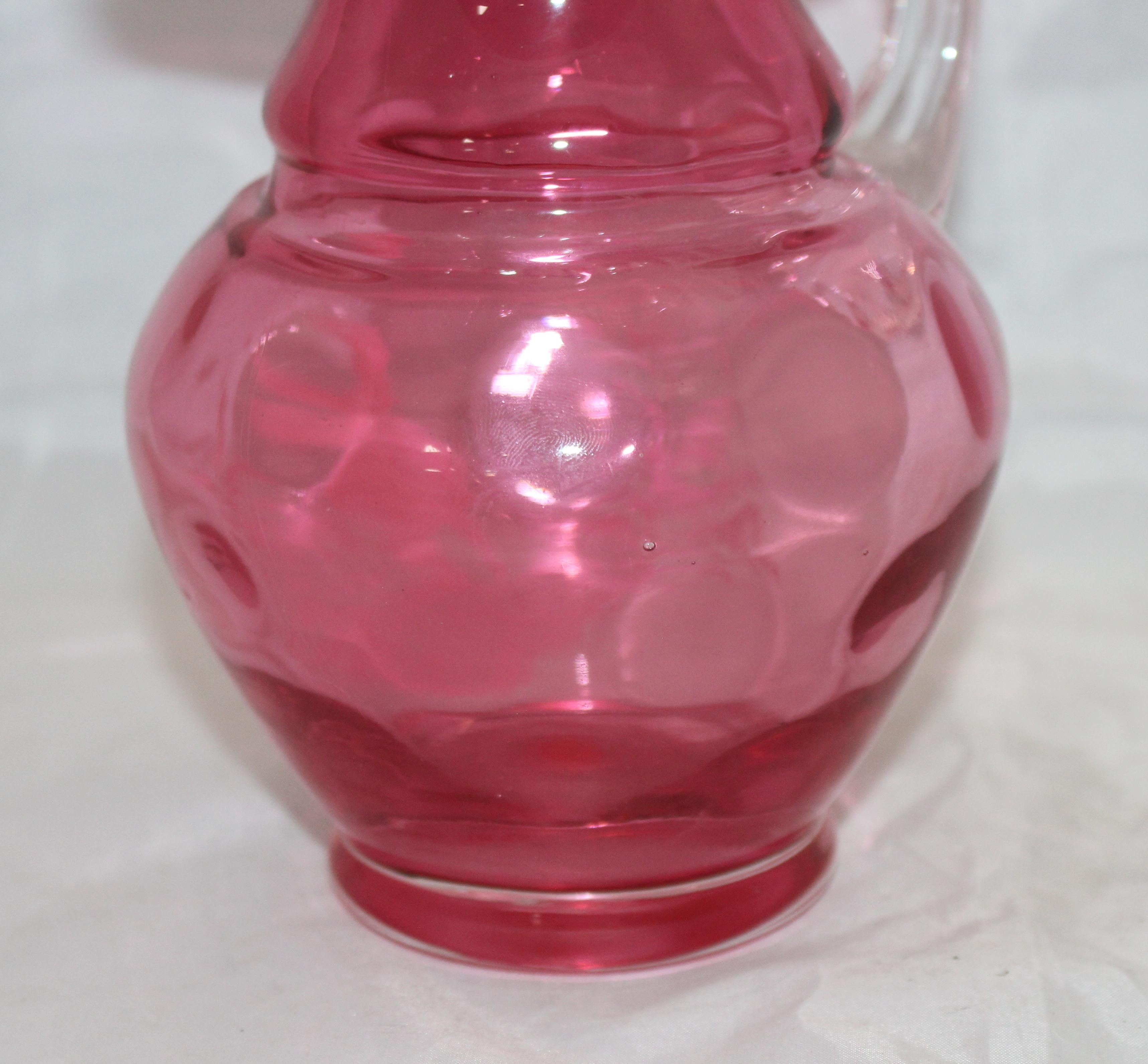 Victorian Painted Mary Gregory Cranberry Glass Jug For Sale 2