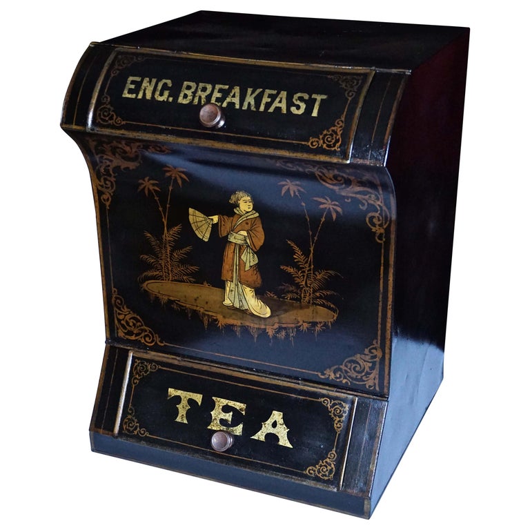 Victorian Painted Metal Storage Tin Marked Tea at 1stDibs