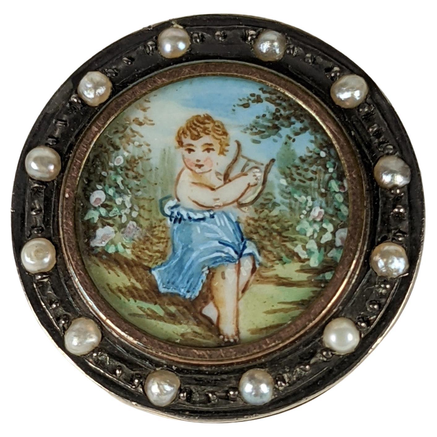 Victorian Painted Miniature Brooch For Sale