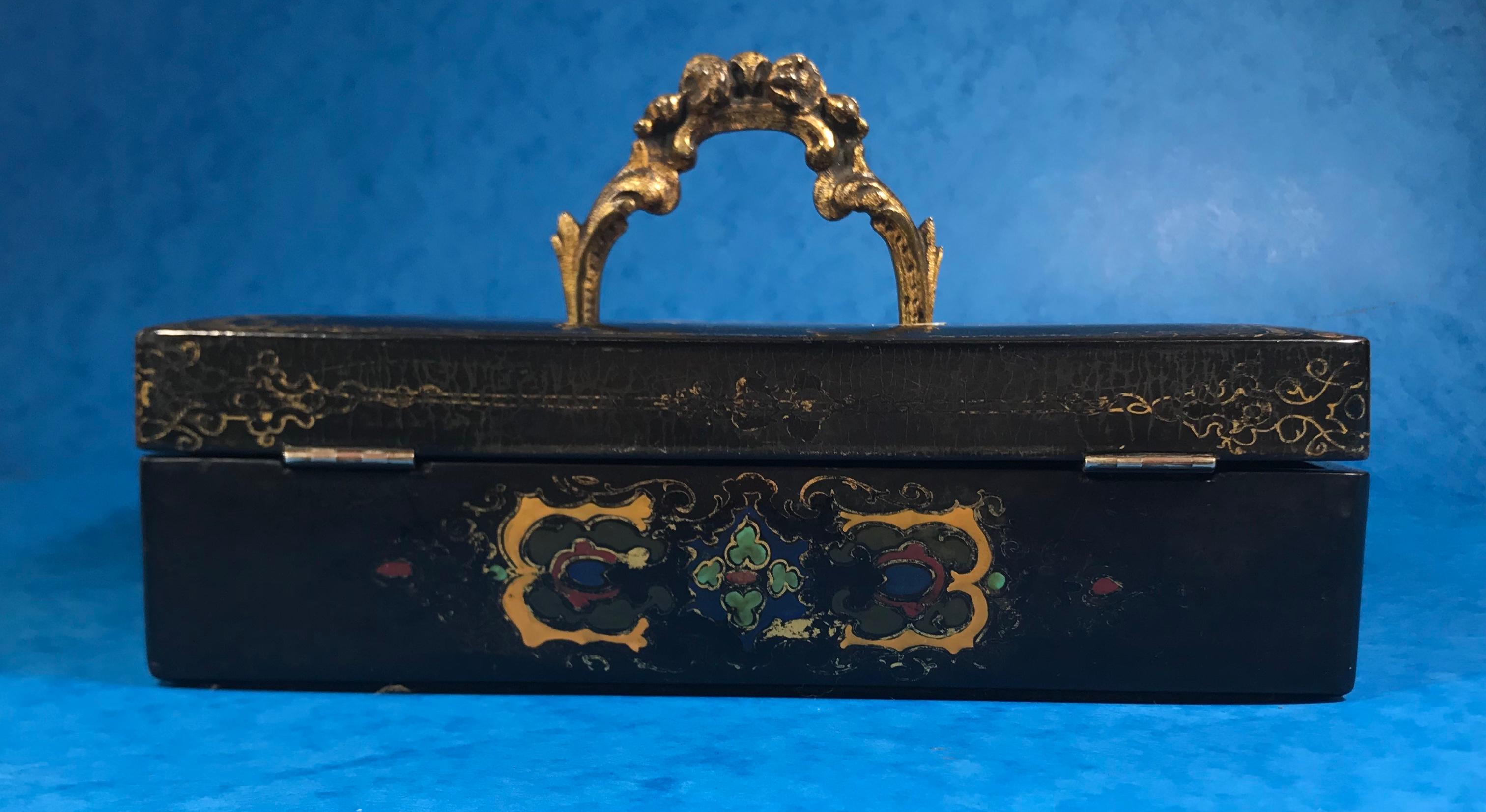 Victorian Painted Papier Mâché Inkstand For Sale 3