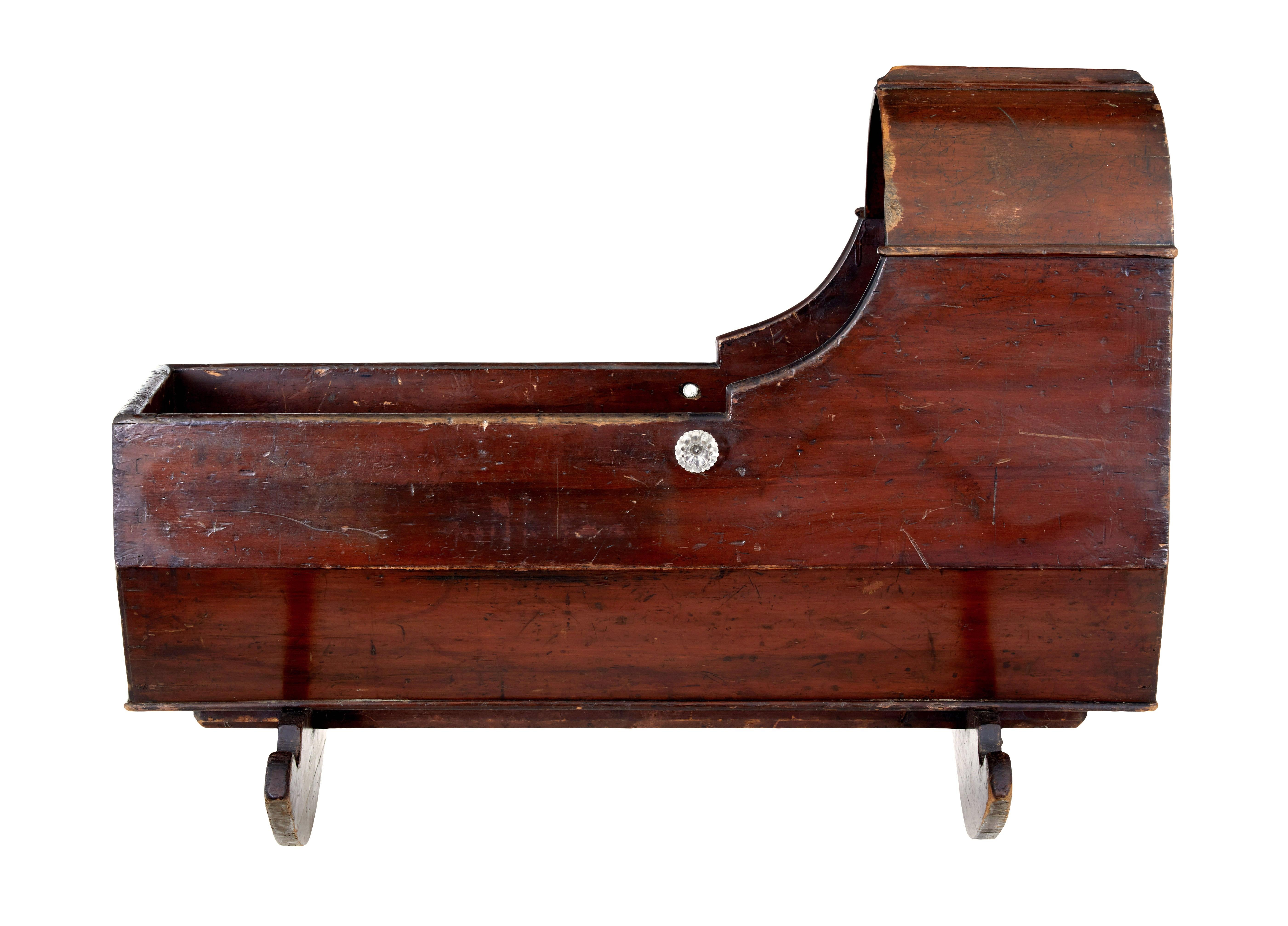 19th Century Victorian painted pine canopy top cradle For Sale