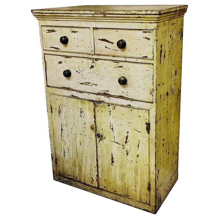 Victorian Painted Pine Kitchen Cupboard With Its Original
