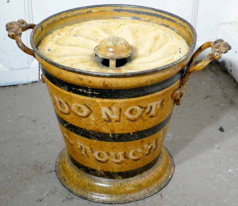 Victorian Painted Tin Ash Can or Cinder Bucket For Sale at 1stdibs