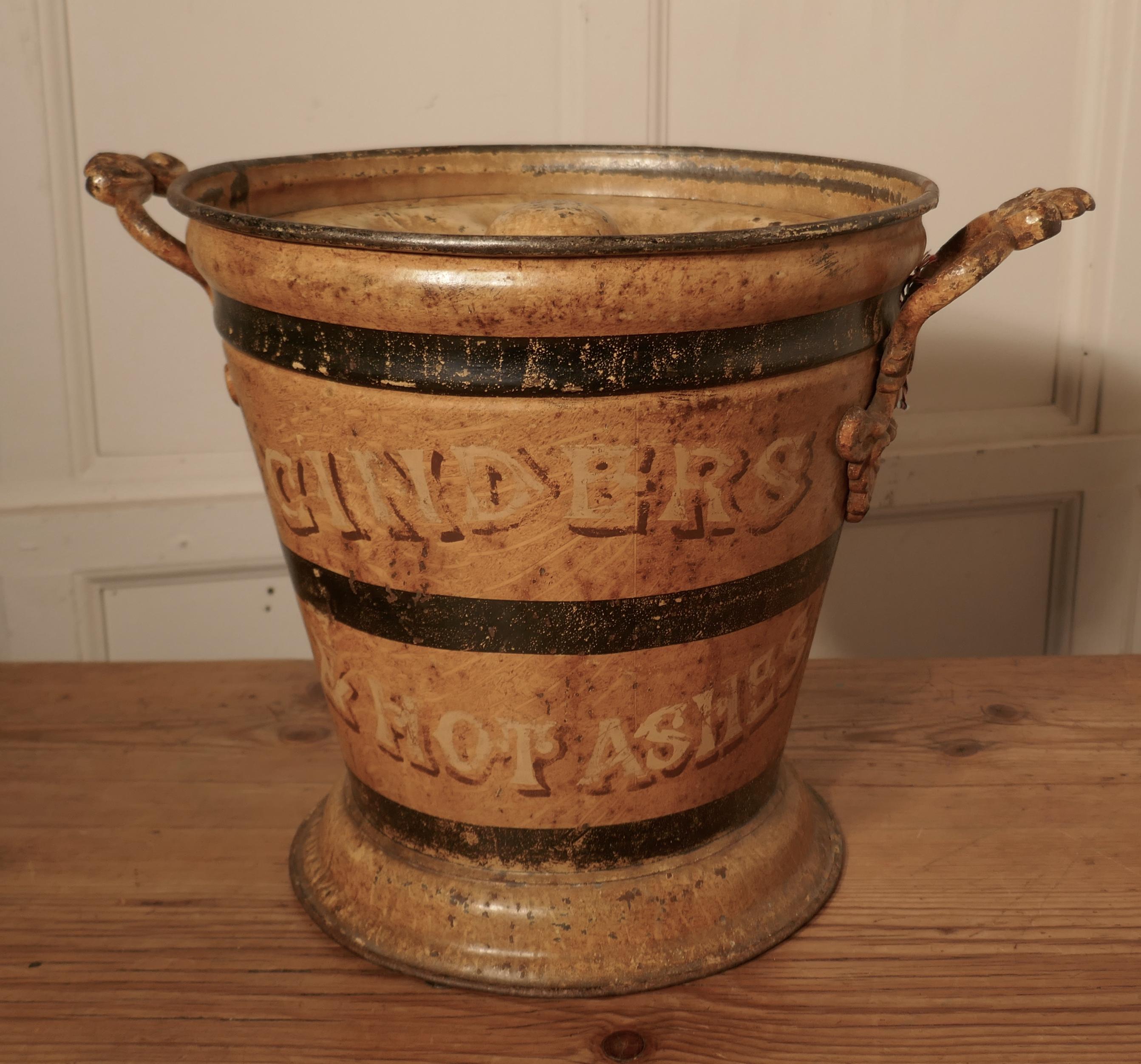 19th Century Victorian Painted Tin Ash Can or Cinder Bucket