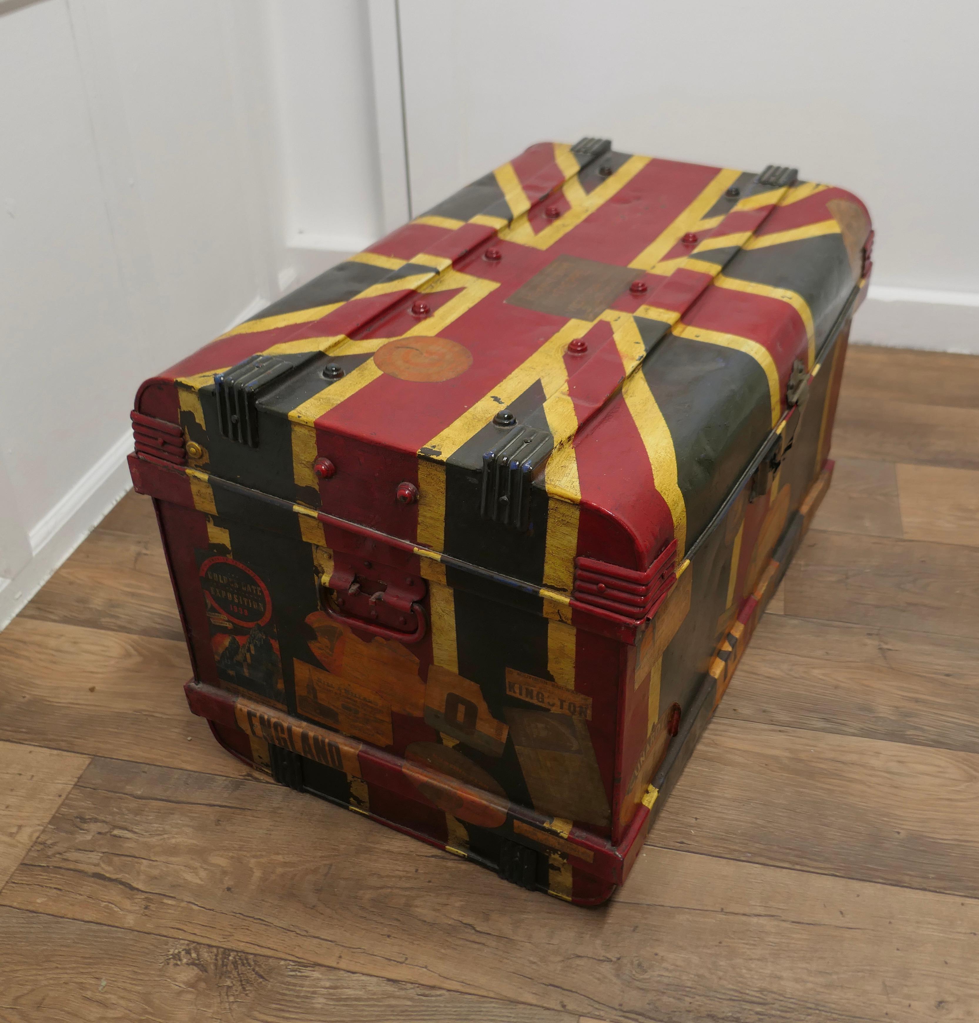 British Colonial Victorian Painted Tin Trunk, Union Jack This is a Very Attractive Piece