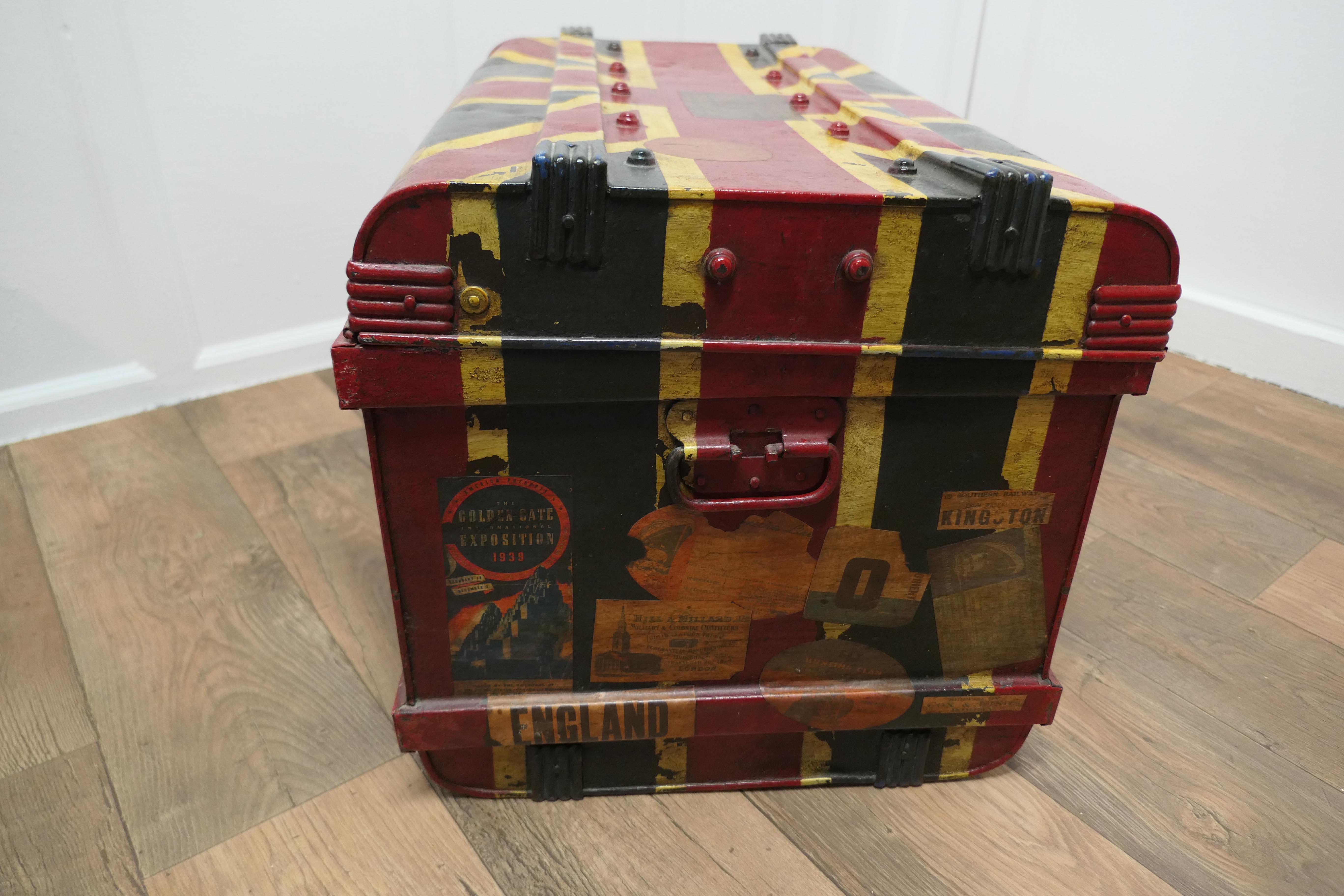 Victorian Painted Tin Trunk, Union Jack This is a Very Attractive Piece 3