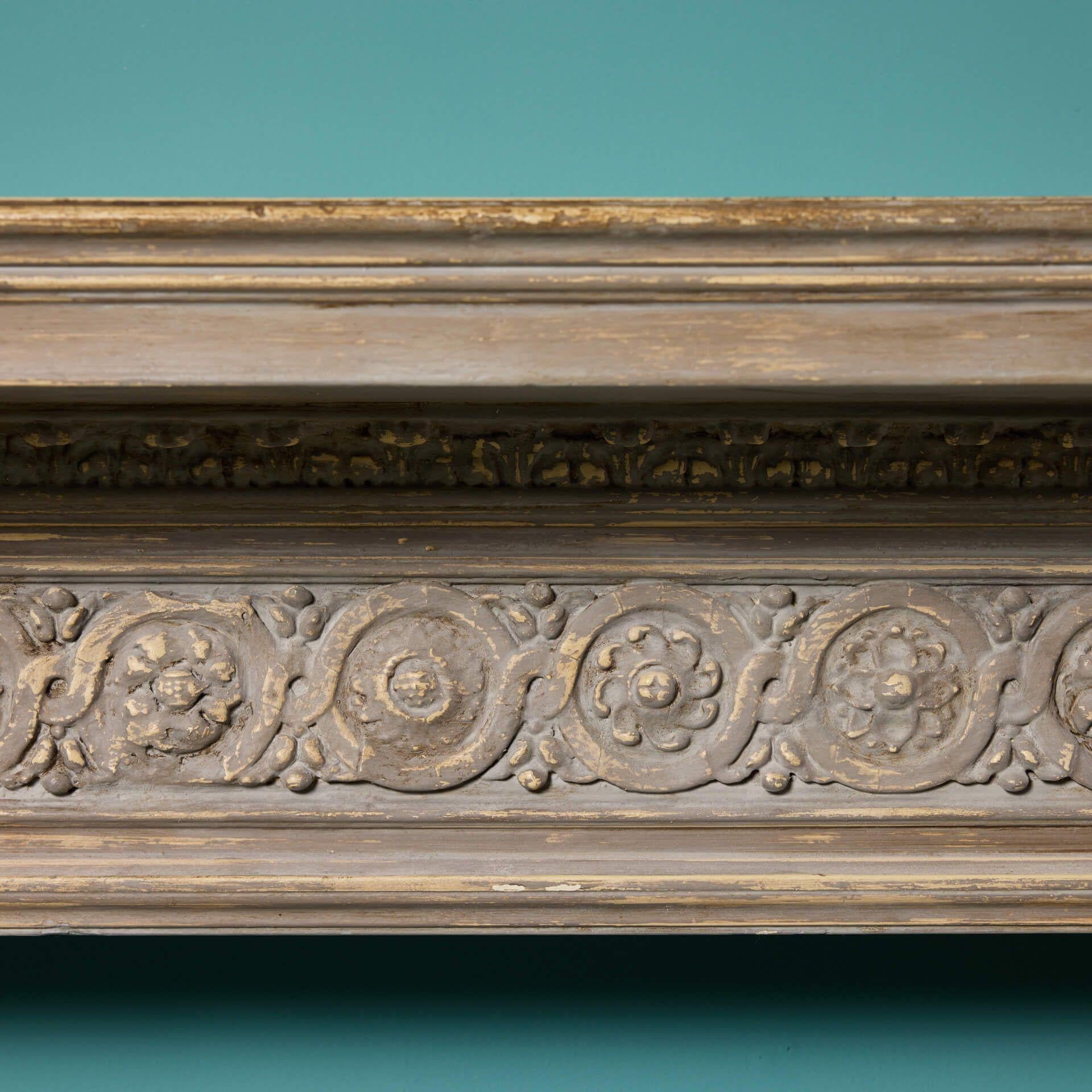 Victorian Painted Walnut & Composition Antique Fire Mantel In Fair Condition For Sale In Wormelow, Herefordshire