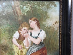 Victorian Painting on Porcelain Set in Ebonized Gilt Frame