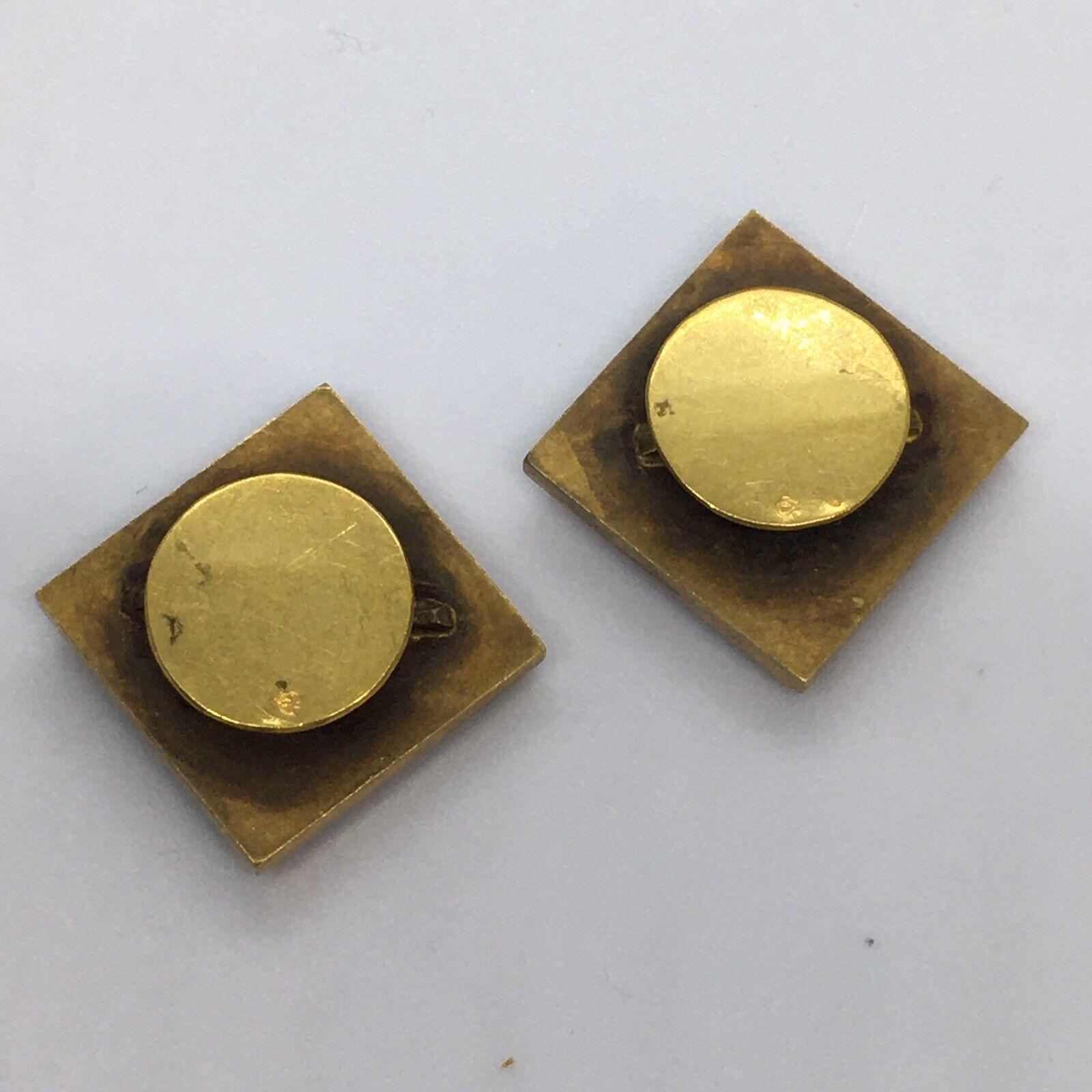 Women's or Men's Victorian Pair Micro Mosaic 18k Gold Button 9.9 Gram 18 mm Square 13 mm Disk For Sale