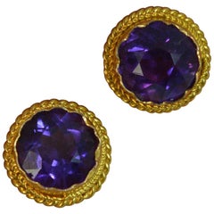 Victorian Pair of 15 Carat Gold and Amethyst Stud Earrings