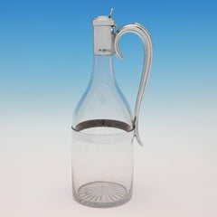 Viktorianisches Paar antiker Karaffen aus Sterlingsilber und Glas / Claret-Krüge - 1897
