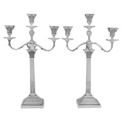 Victorian pair of corinthian column 3 light candelabra made in 1894
