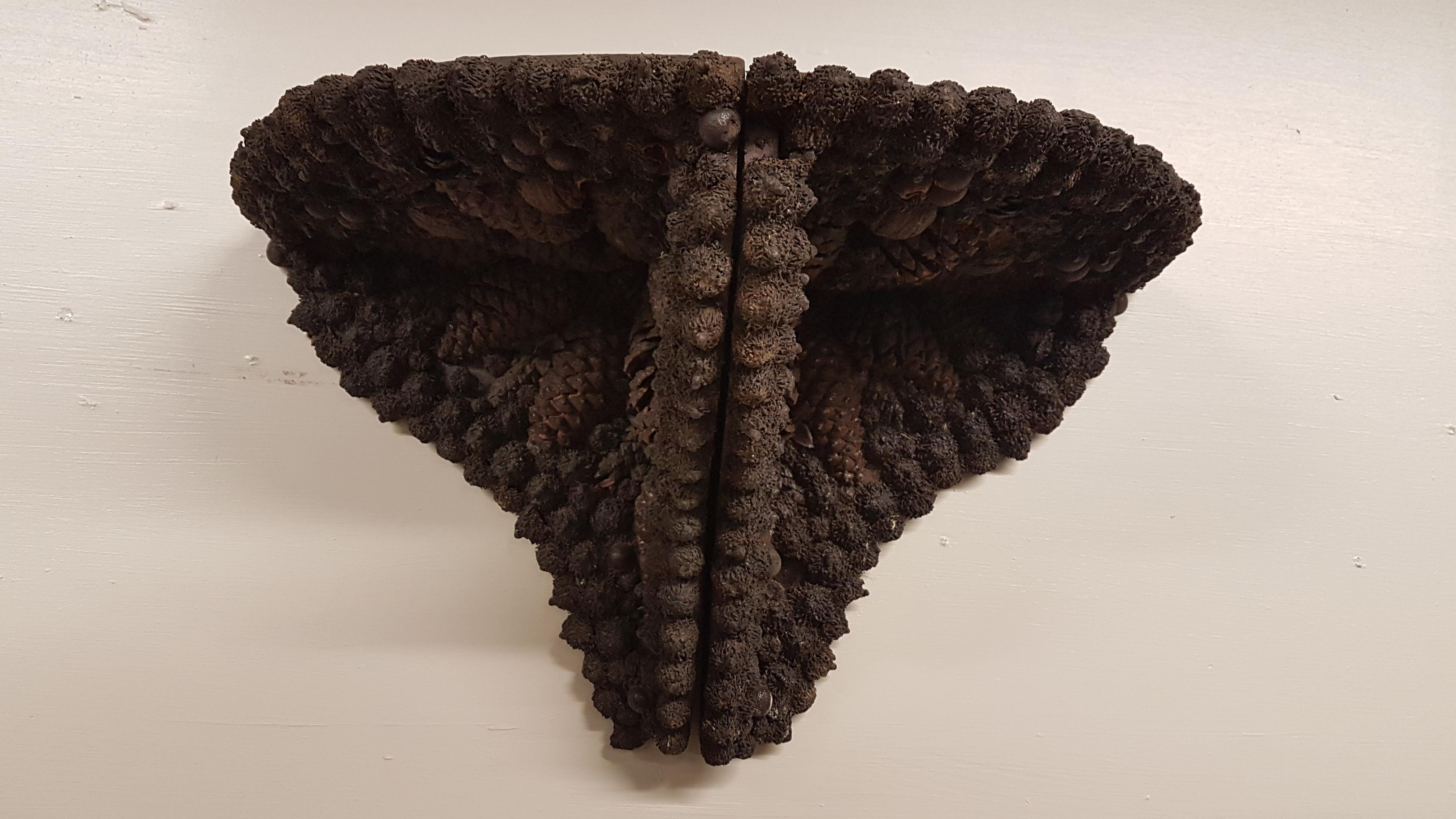 English Victorian Pair of Corner Shelves Covered in Pine Cones