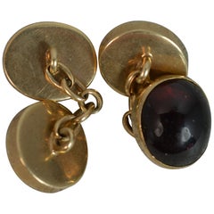 Victorian Pair of Garnet Cabochon and 9 Carat Gold Cufflinks