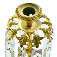 Victorian Pair of Gold Gilt Girandole Candlesticks with Marble Bases and Lustres