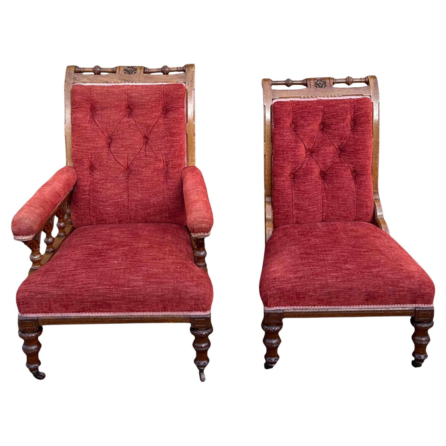 Paire de chaises victoriennes de style Revive gothique pour dames et messieurs
